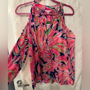 New With Tags NWT Lilly Pulitzer Sunny Shoulder Elsa Silk Top XS Banana Flambé
